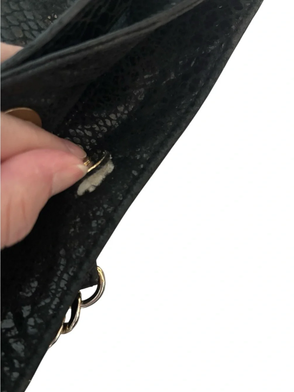Michael Kors Black Snake-Texture Tote Bag with Gold Chain Handles